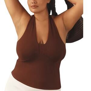 NWT By Anthropologie Size 3X Brown Tailored Halter Top